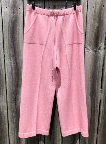 St. John  Medium Wool Drawstring Wide Leg Pants Pink Sport Pointelle Pocket