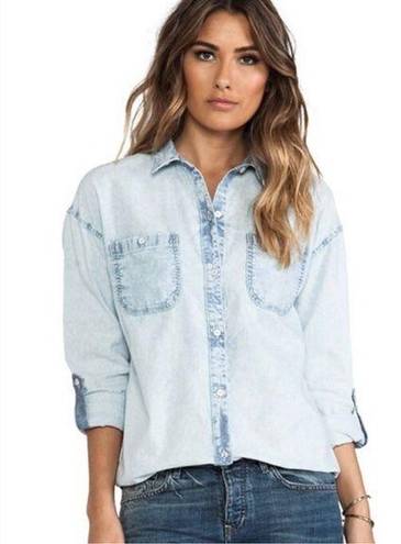 AG Adriano Goldschmied  Chambray Denim Button Up Down Blouse Top Blue Small