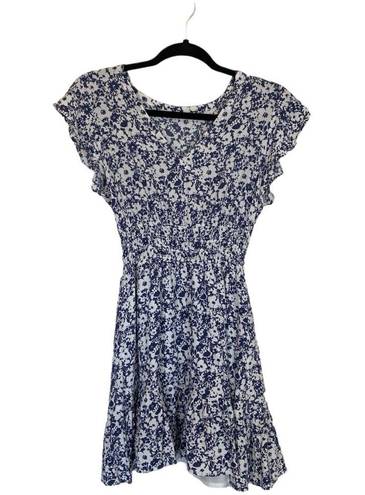 Rails  Tara Dress Navy White Texture Floral Size Small V Neck Spring Summer