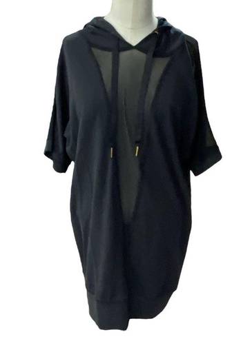 Alala  Black short sleeve hoodie pullover with mesh V inset Size small