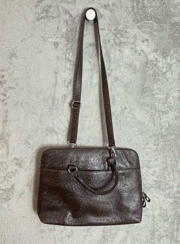 Bueno  Brown Faux Ostrich Leather Padded Laptop Briefcase Tote Bag