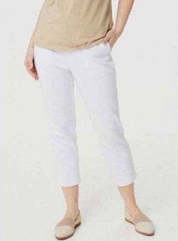 Bob Mackie  White Cropped Pants with Button Detail & Side Slits Size Large NWT