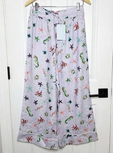 Hill House  The Skylar Pant Sea Creatures 100% Linen Pants Size M Beach Ocean