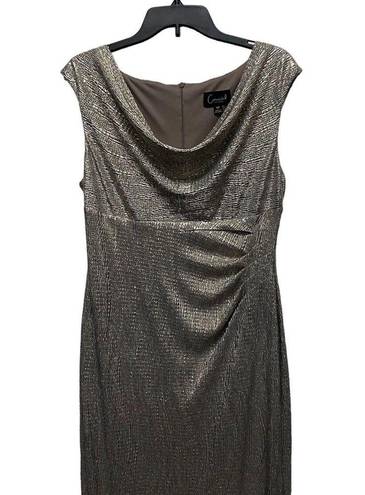 Connected Apparel  Womens Brown Metallic Cap Sleeve Maxi Evening Sheath Dress 12P