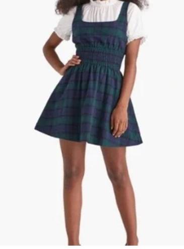 Hill House Cher Stewart Plaid Mini Dress Blue Green Size Medium