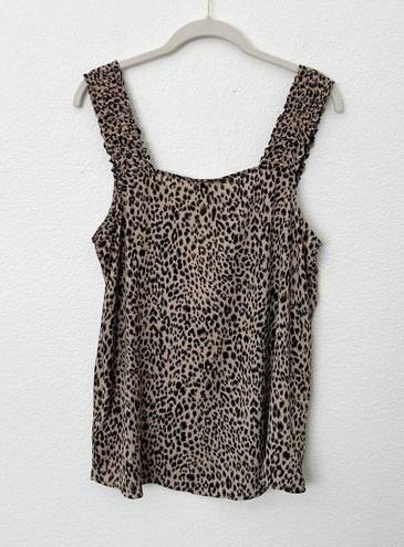 Pleione [] Leopard Print Ruffled Sleeveless Square Neck Tank Top NWT Sz Medium M