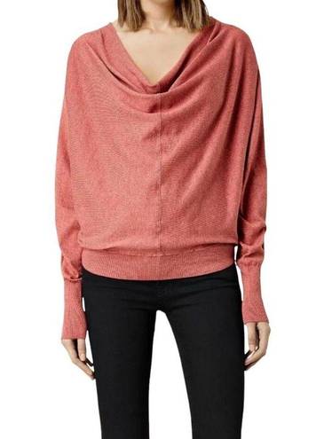 All Saints Elgar Cowl Neck Snap Button Back Rib Trim Sweater in Rustic Orange