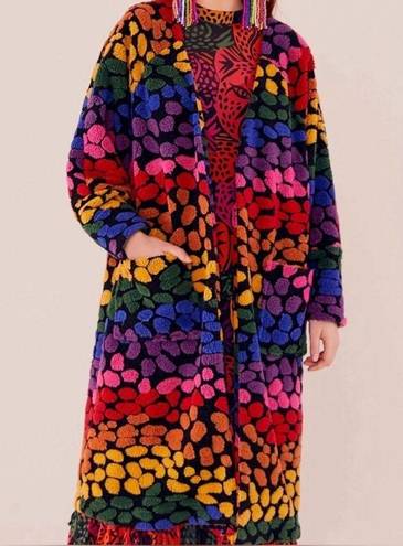 Farm Rio EUC  RARE Rainbow Leopard Fleece Duster oversized Size XS Retails $245