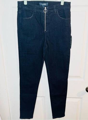 Modcloth  By All Means Exposed Zip Skinny Jeans High Waist Dark Blue Indigo M