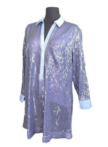 Pilcro  Long-Sleeve Sequin Mini Shirt Blue Dress. | Small