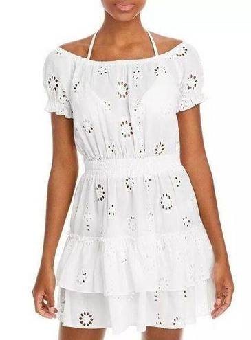 AQUA  Swim Women’s Beach Coverup Tiered Peasant Dress Cotton Eyelet Ivory S NWT