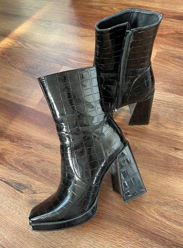 Azalea Wang High Heeled Black Croc Boots