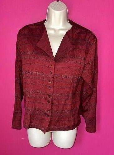 Coldwater Creek  Women’s Petite Small Textured Stripe Red Button Down Top Nwt