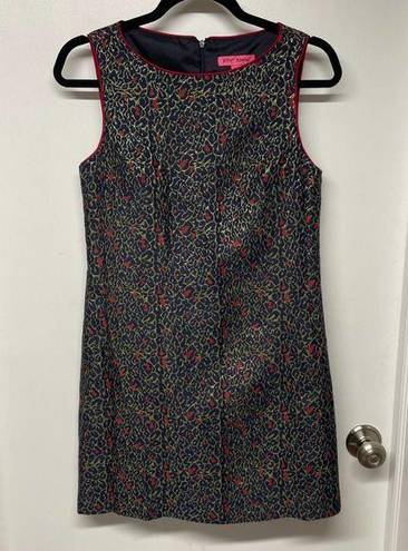 Betsey Johnson  Womens Leopard Jacquard Shift Dress Red Gold Metallic Size 4