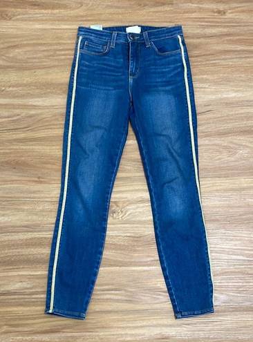 L'AGENCE Margot Skinny High Rise Crop Blue Jeans in Neptune Gold Tuxedo Stripe