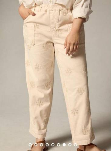 Pilcro  ANTHROPOLOGIE Women's M Rustic Pull On Pants Floral Embroidered Cotton