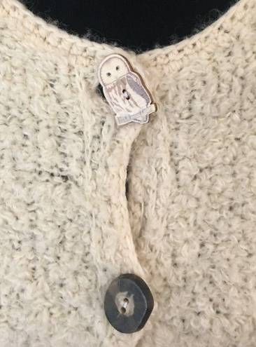 The Moon  GRAY Vintage Off White Boucle Knit Sweater Cardigan Wood Buttons Medium 4