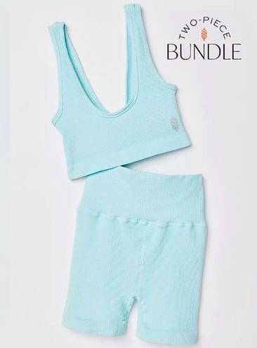 Free People NEW Set!  Movement XS/S Happiness Runs Scoop Neck Sport Bra Aqua Blue