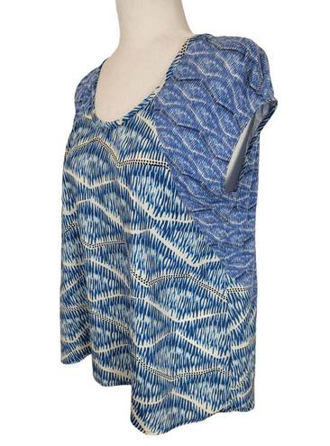 Akemi + Kin Anthropologie Akemi Kin Meuse Mixed Print Blue Abstract Short Sleeve Flowy Top