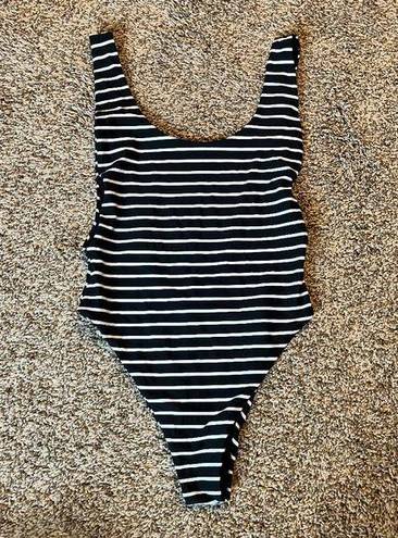 Aerie  black and white striped high cut one piece swimsuit