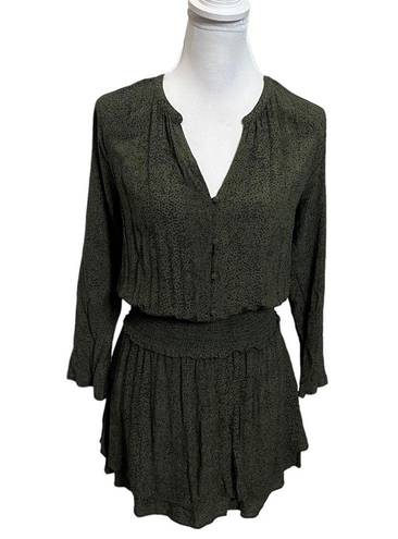 Rails  Jasmine Olive Speckled Split V Neck Long Sleeve Mini Dress Small Womens S