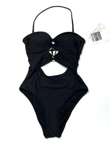 Hula Honey  Black Ribbed one piece swimsuit