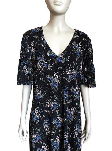 CeCe  Black Floral V Neck Short Sleeve Dress