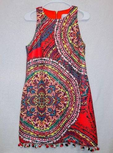 Nicole Miller  Multicolor Printed Pom Pom Hem Sleeveless Shift Dress size 4