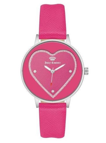 Juicy Couture NWT  Silver & Pink Leather Band Rhinestone Heart Watch