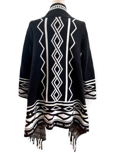 Chico's Chico’s Aztec print open front fringed cardigan front Black White  size XL