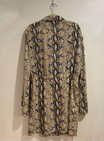 Pretty Little Thing  Taupe Snake Tie Waist Shirt Dress Sz 16