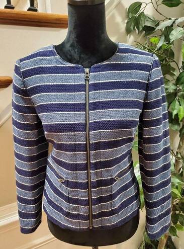 The Loft  Women's Blue Striped Cotton Long Sleeve Full Zip Front Casual Jacket Size 6