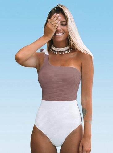 Cupshe  one piece color block one shoulder bow tie swimsuit