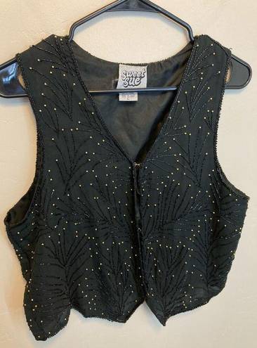 American Vintage Sweet Sue Vintage Sleeveless Rhinestone Embellished Silk Vest Size Large