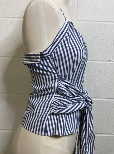 L'Academie L’academie Revolve Blue White Stripe Button Down Tank Tie Front Size Small