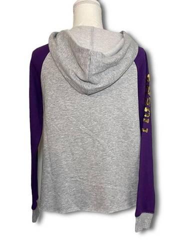 5th & Ocean NWOT Girls’ XL/Ladies’ S LSU Tigers Hoodie Sweatshirt Sweater Gray Purple Gold Sequins New