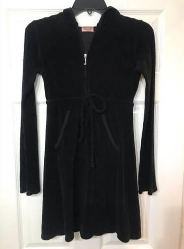 Juicy Couture Y2K  tie waist hooded L/S terry dress BLK