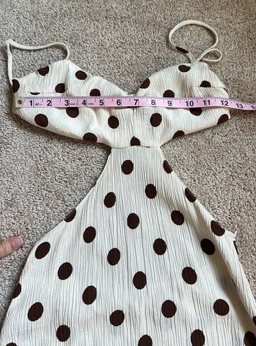 ZARA Cream With Brown Polka Dots Cut Out Statement Dress   Size XS