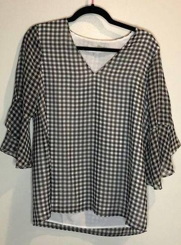 Calvin Klein Small  Black and White plaid check Work Career Blouse