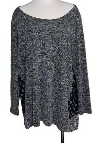 Max jeans  Gray and Black Long Sleeve Blouse Top with Sheer Pattern in Plus Size