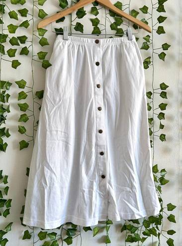 Vintage High Waisted White Button Up Midi Skirt