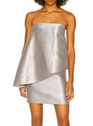 Halston Heritage  Silver Strapless Mini Tiered Tube Dress Size 6 NWT