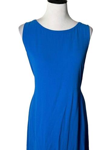 Eileen Fisher  Long Midi Dress 100% Silk Blue Tie Back Waist Split Women's Size S