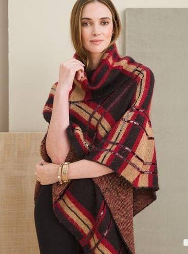 Chico's  Plaid Embellished Cowl Neck Poncho