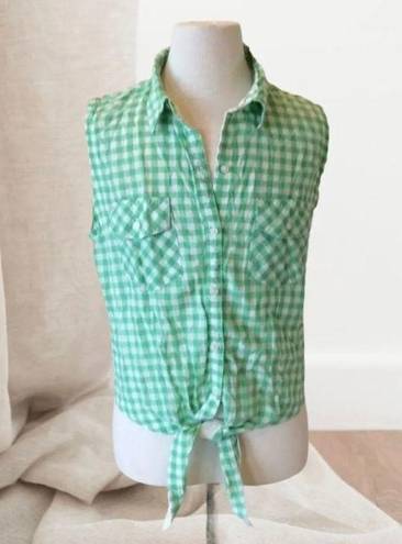 Planet Gold Retro Green Check Top Tie Knot Fits XS S Shirt