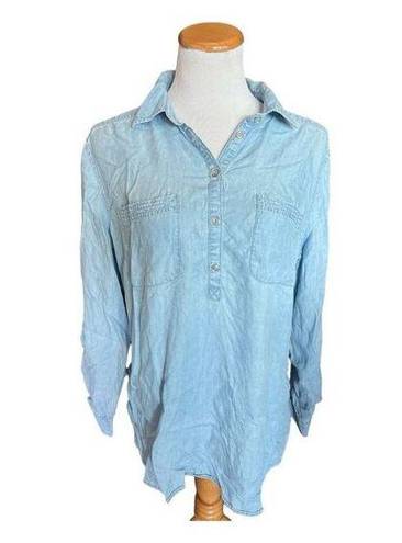 Soho Womens  Jeans Light Blue Chambray Denim Jean Button Down Casual Shirt - Sz L