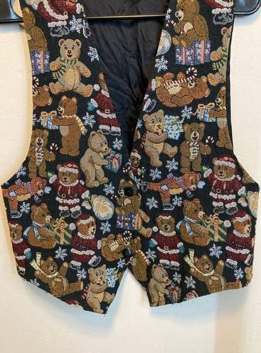 American Vintage Facets 90s Vintage Teddy Bear Tapestry Christmas Vest Size XL