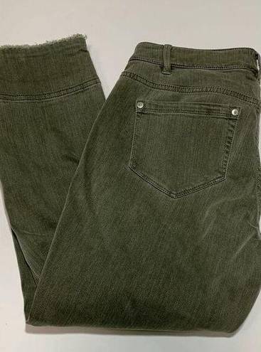 J.Jill  Women’s Authentic Fit Cropped Fringe Hem Denim Jeans Olive Green Size 4