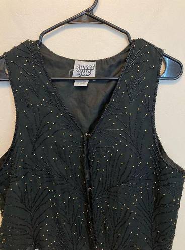 American Vintage Sweet Sue Vintage Sleeveless Rhinestone Embellished Silk Vest Size Large