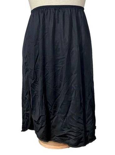 Vassarette Vintage made in USA  black satin lingerie lace trimmed slit skirt